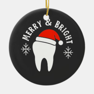 Merry and Bright Dental Dentist Christmas   Ceramic Ornament