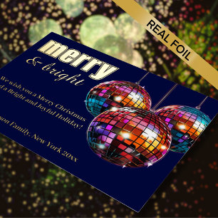 Merry and Bright Disco Ball Foil Holiday Card