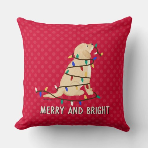 Merry and Bright Dog Christmas Lights Pillow