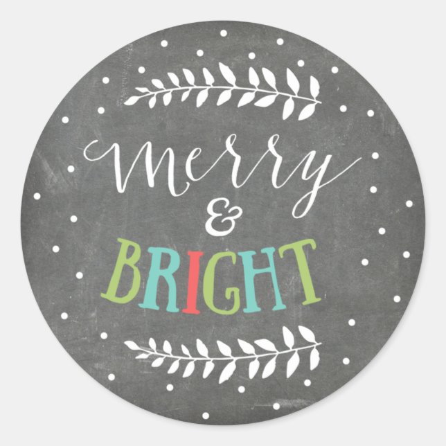 Merry and Bright Dots Chalkboard Christmas Sticker (Front)