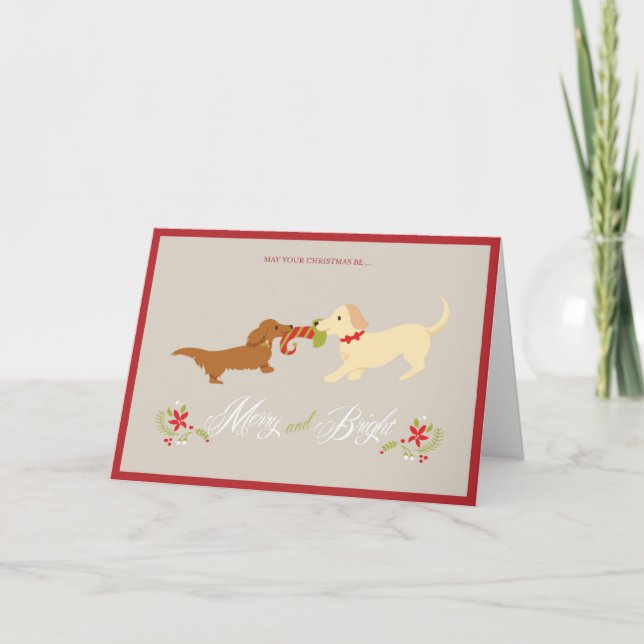 Merry and Bright Doxie Christmas Card (Front)