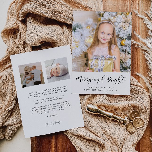 Merry and Bright Elegant 3 Photo Family Holiday Card (Creator Uploaded)