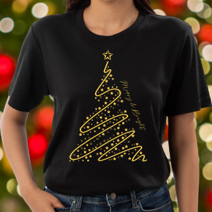Merry and Bright Elegant Chic Black Gold Christmas T-Shirt