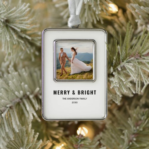 Merry and Bright Elegant Christmas Couple Photo  Christmas Ornament