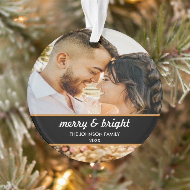 Merry and Bright | elegant Christmas Couple Photo  Ornament (Tree)