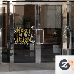 Merry and Bright, Elegant Christmas office door Window Cling