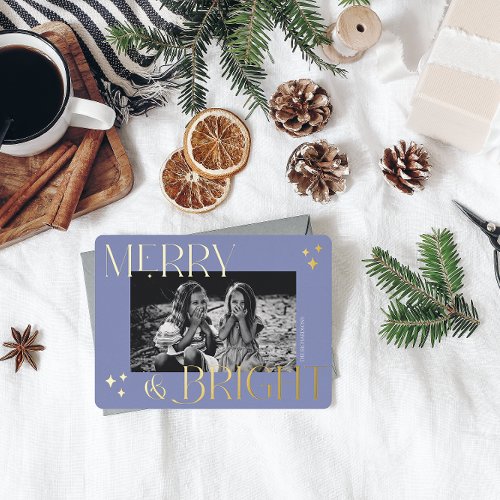 Merry and Bright Elegant Christmas Photo Foil Holiday Card