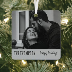 Merry and Bright elegant couple photo stylish text Metal Ornament