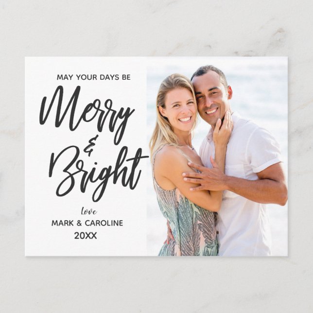 Merry and Bright Elegant First Christmas Photo  Holiday Postcard (Front)