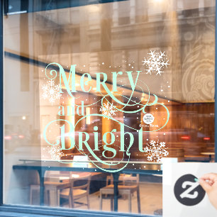Merry and Bright, Elegant gold Christmas Cafe Wind Window Cling