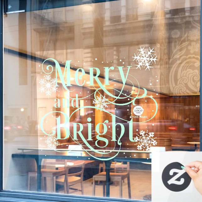 Merry and Bright, Elegant gold Christmas Cafe Wind Window Cling (Cafe Window)