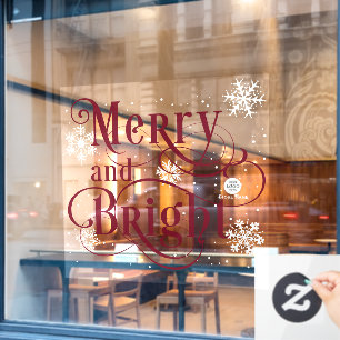 Merry and Bright, Elegant gold Christmas Cafe Wind Window Cling