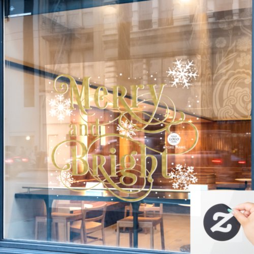 Merry and Bright Elegant gold Christmas Cafe Window Cling
