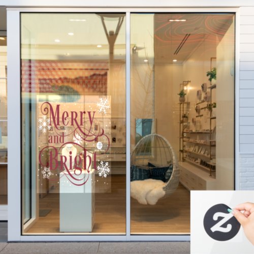 Merry and Bright Elegant gold Christmas Store Win Window Cling