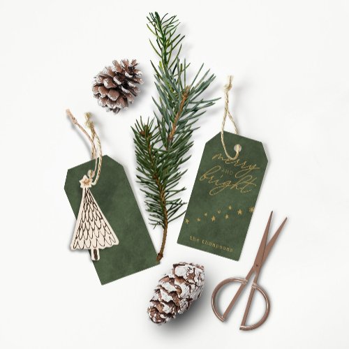 Merry and Bright  Elegant Modern Green Holiday Gift Tags