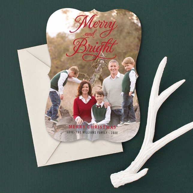 Merry and Bright Elegant Red Script Holiday Card (Creator Uploaded)