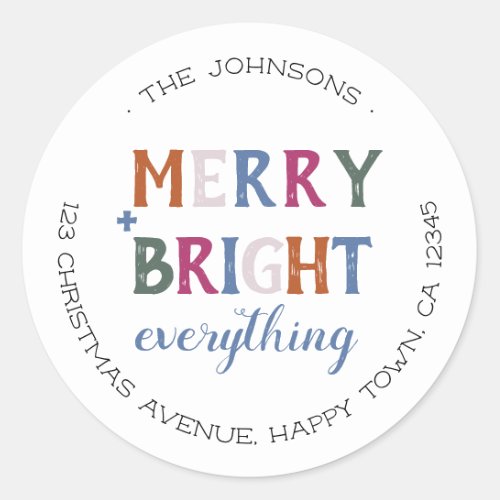 Merry and Bright Everything Christmas Address Classic Round Sticker