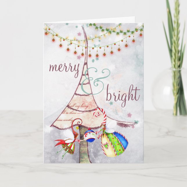 Merry and Bright Fairy Christmas Tree Holiday Card (Front)