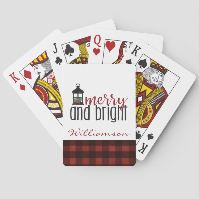 Merry and Bright Family Name Christmas  Poker Cards (Back)