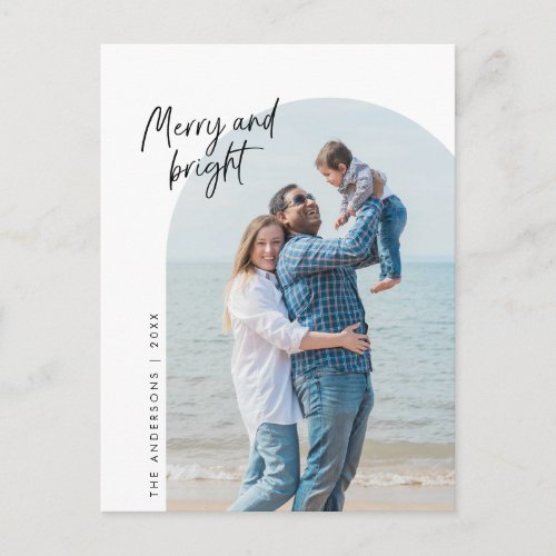 Merry and Bright Family Photo Arch Greeting Postcard
