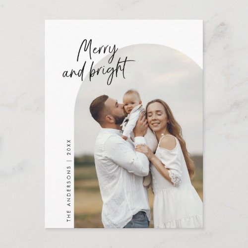 Merry and Bright Family Photo Arch Greeting Postcard