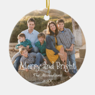 Merry and Bright Family Photo Ceramic Ornament