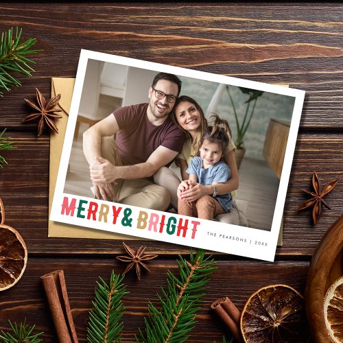 Merry and Bright Family Photo Christmas Holiday Postcard