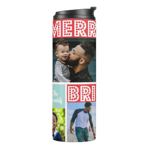 Merry and Bright Family Photo Collage Christmas Thermal Tumbler
