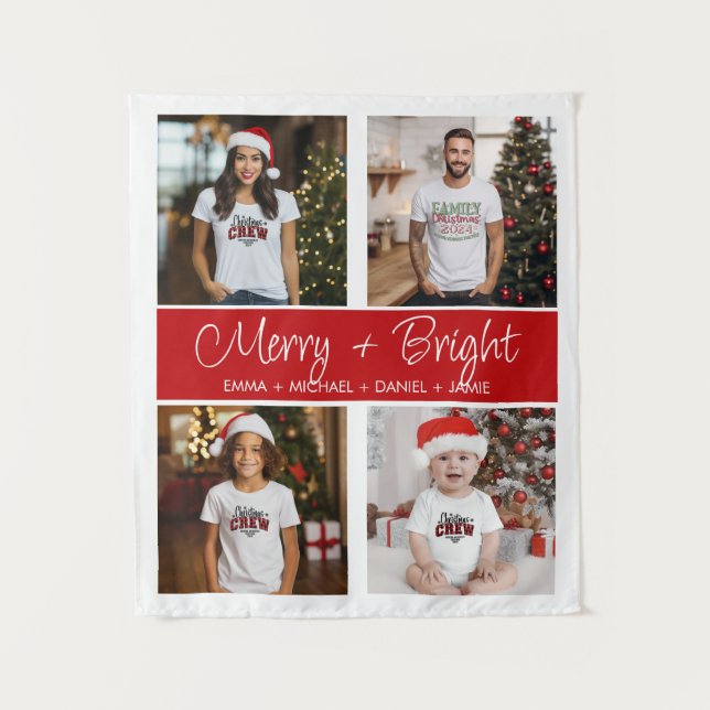 Merry And Bright Family Photo Holiday Collage  Tapestry (Front)