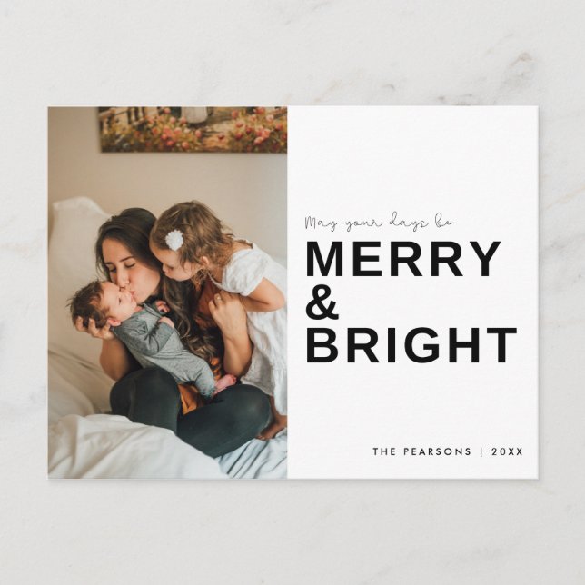 Merry and Bright Family Photo Holiday Postcard (Front)