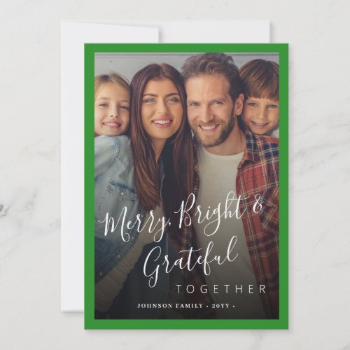 Merry and Bright family photo modern Christmas  Holiday Card