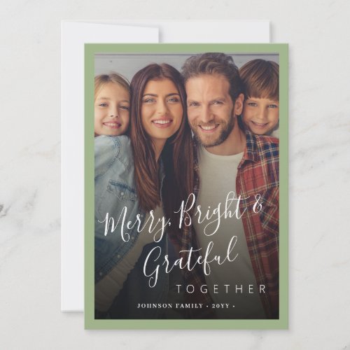 Merry and Bright family photo modern Christmas  Holiday Card