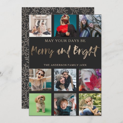 Merry and Bright Faux Gold 9 Photo Christmas  Holiday Card