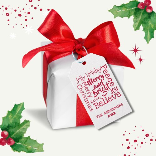 Merry and Bright Favorite Christmas Sayings Red Gift Tags