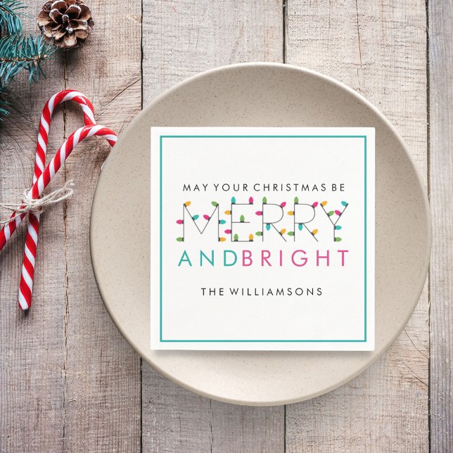 Merry and Bright Festive Christmas Tree Lights Paper Napkins (Creator Uploaded)
