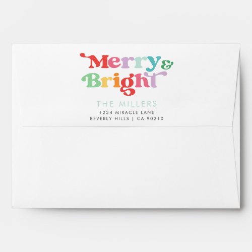 Merry And Bright Festive Colorful Retro Minimal Envelope