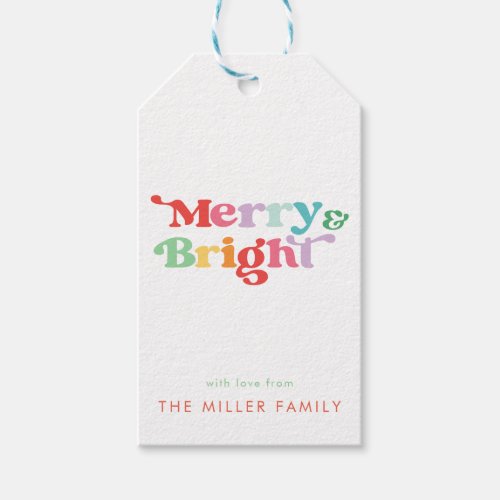 Merry And Bright Festive Colorful Retro Minimal Gift Tags