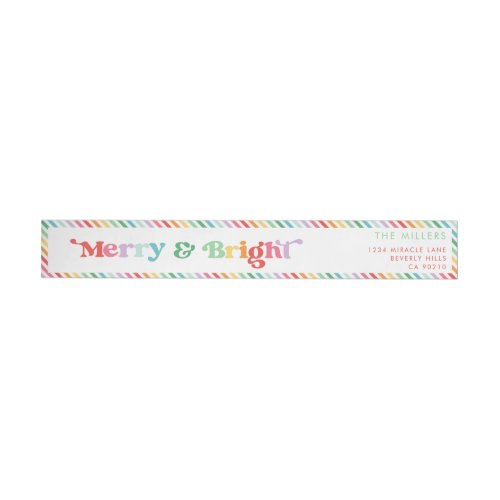 Merry And Bright Festive Colorful Retro Minimal Wrap Around Label