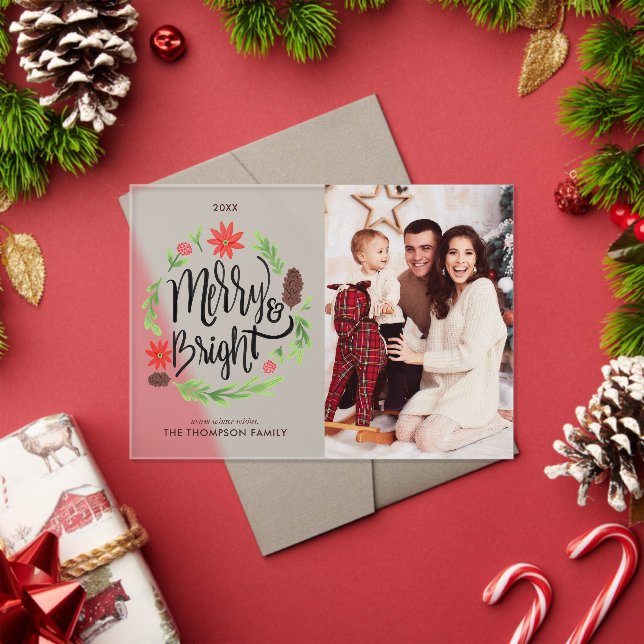 "Merry and Bright" Festive Hand Painted Wreath Acrylic Invitations (Insitu (Holiday))