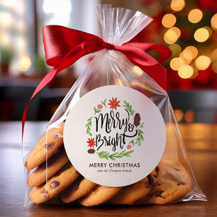 "Merry and Bright" Festive Hand Painted Wreath Classic Round Sticker