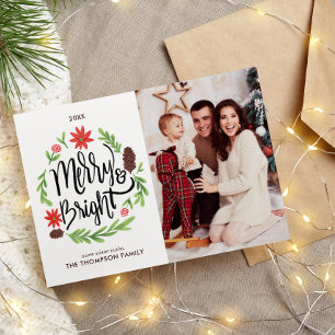 "Merry and Bright" Festive Hand Painted Wreath Holiday Card