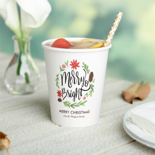 Merry and Bright Festive Hand Painted Wreath Paper Cups