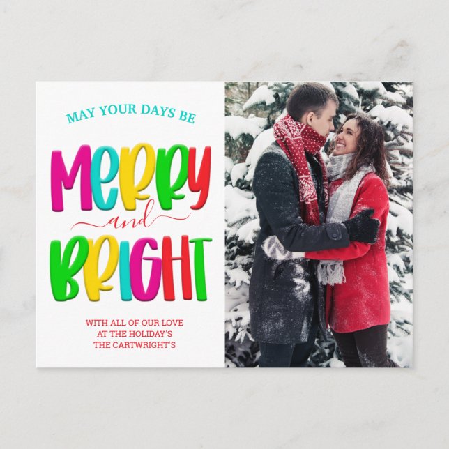 Merry and Bright Festive Photo Christmas Card (Front)