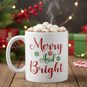 Merry and Bright Festive Red and Green Christmas Coffee Mug