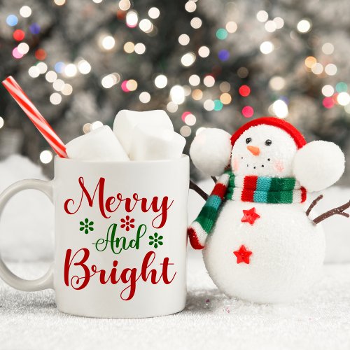 Merry and Bright Festive Red and Green Christmas Coffee Mug