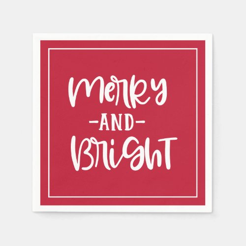 Merry And Bright Festive Script Red Holiday Napkins