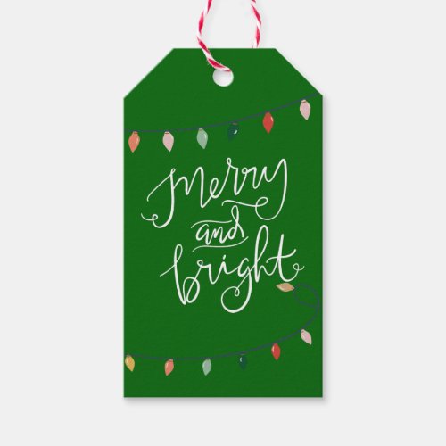 Merry and Bright Festive String of Lights  Green Gift Tags