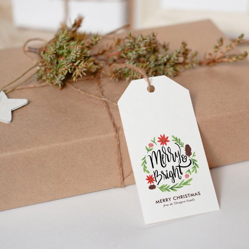 Merry and Bright Festive Wreath Photo Gift Tags