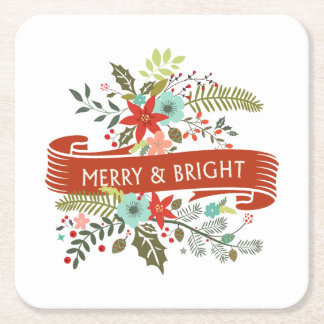 Merry and Bright Floral Christmas Cocktail Coaster