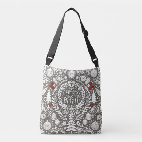 Merry and Bright Folk Art Tote Bag Carry Festive